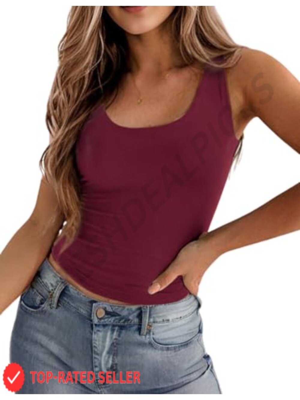 Double Lined Square Neck Sleeveless Crop Tank Top